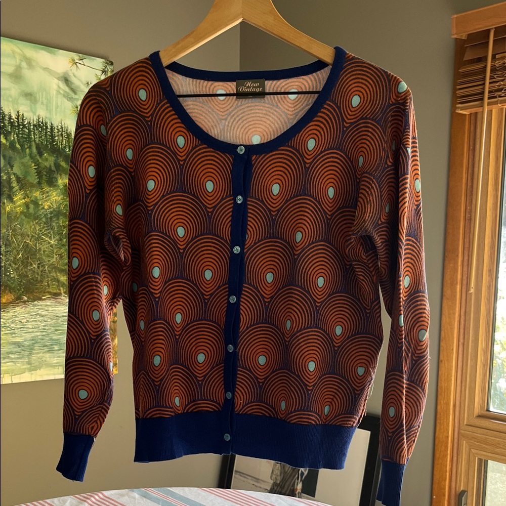 Vintage Navy and Rust Patterned Cardigan